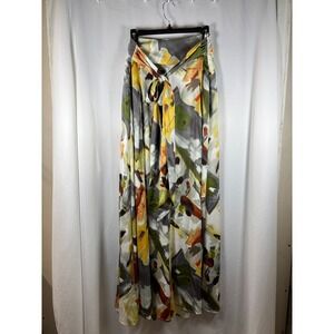 Gracia Abstract Brushstroke Print Satin Pants Tie Waist Multicolor Size M